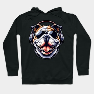 Bulldog as Smiling DJ in Bold Japanese Art Style Hoodie